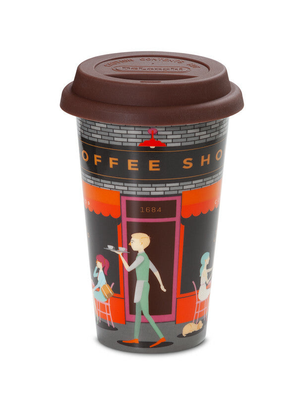 Delonghi tazza CoffeShop ceramica termica doppia parete 300ml coperchio silicon