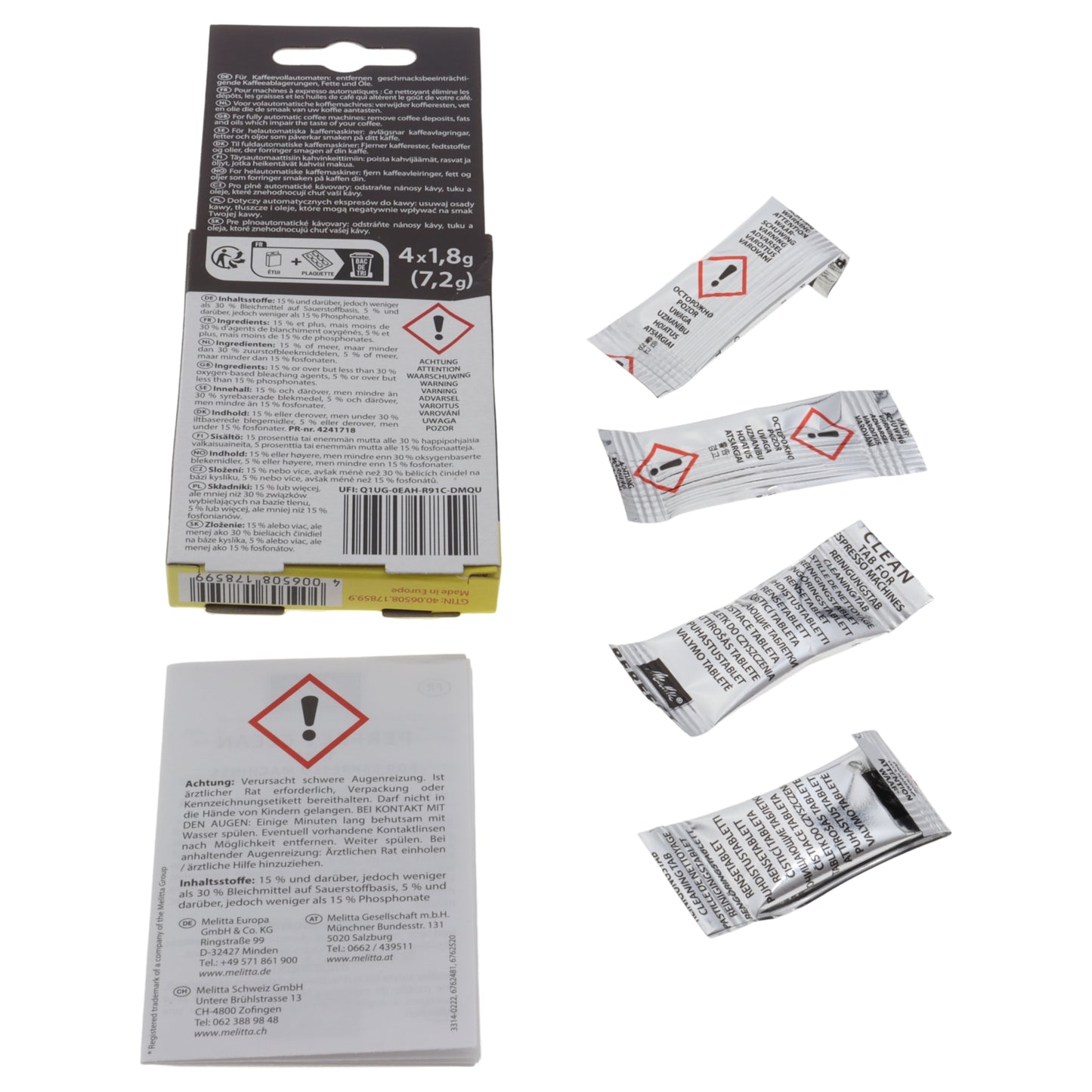 Kit 4 pastiglie sgrassanti pulizia Melitta universali per macchine da caffè