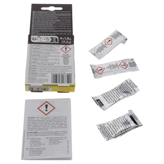 Kit 4 pastiglie sgrassanti pulizia Melitta universali per macchine da caffè