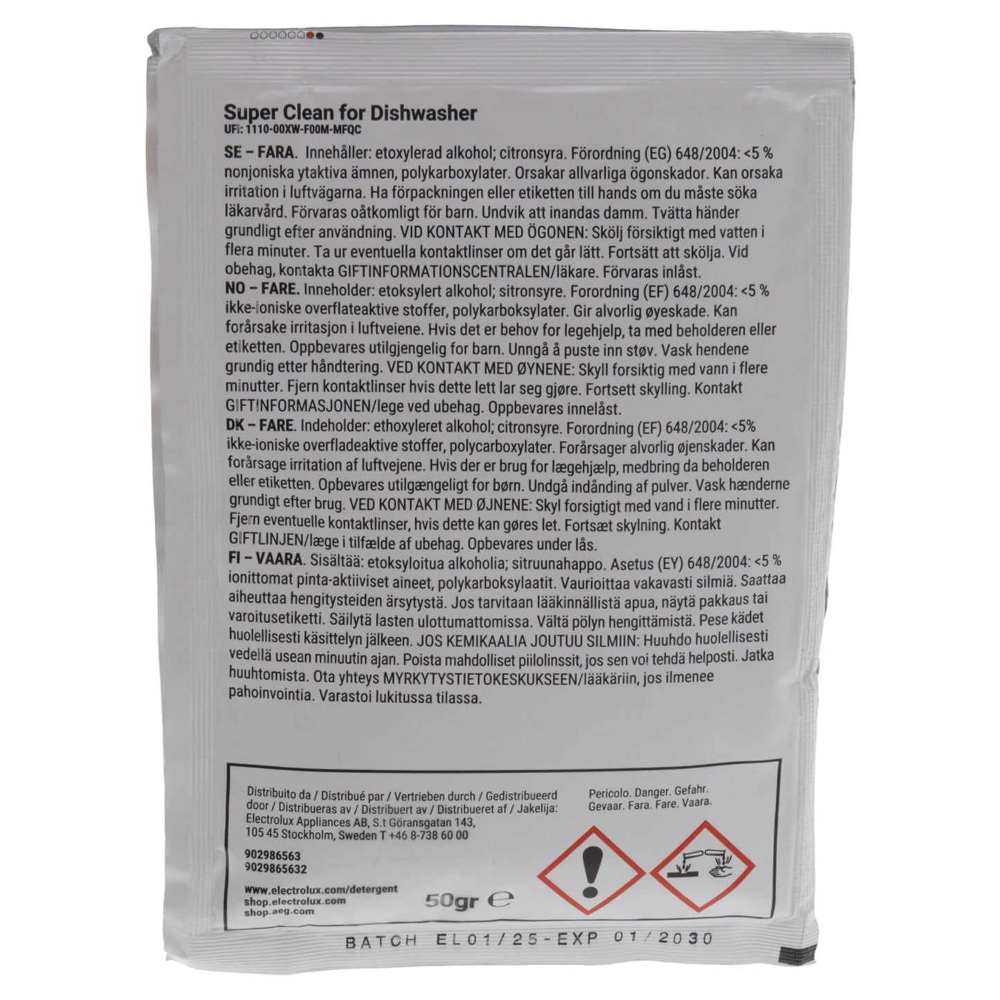 Electrolux 2x polvere Super Clean sgrassante sanificante per lavastoviglie potente