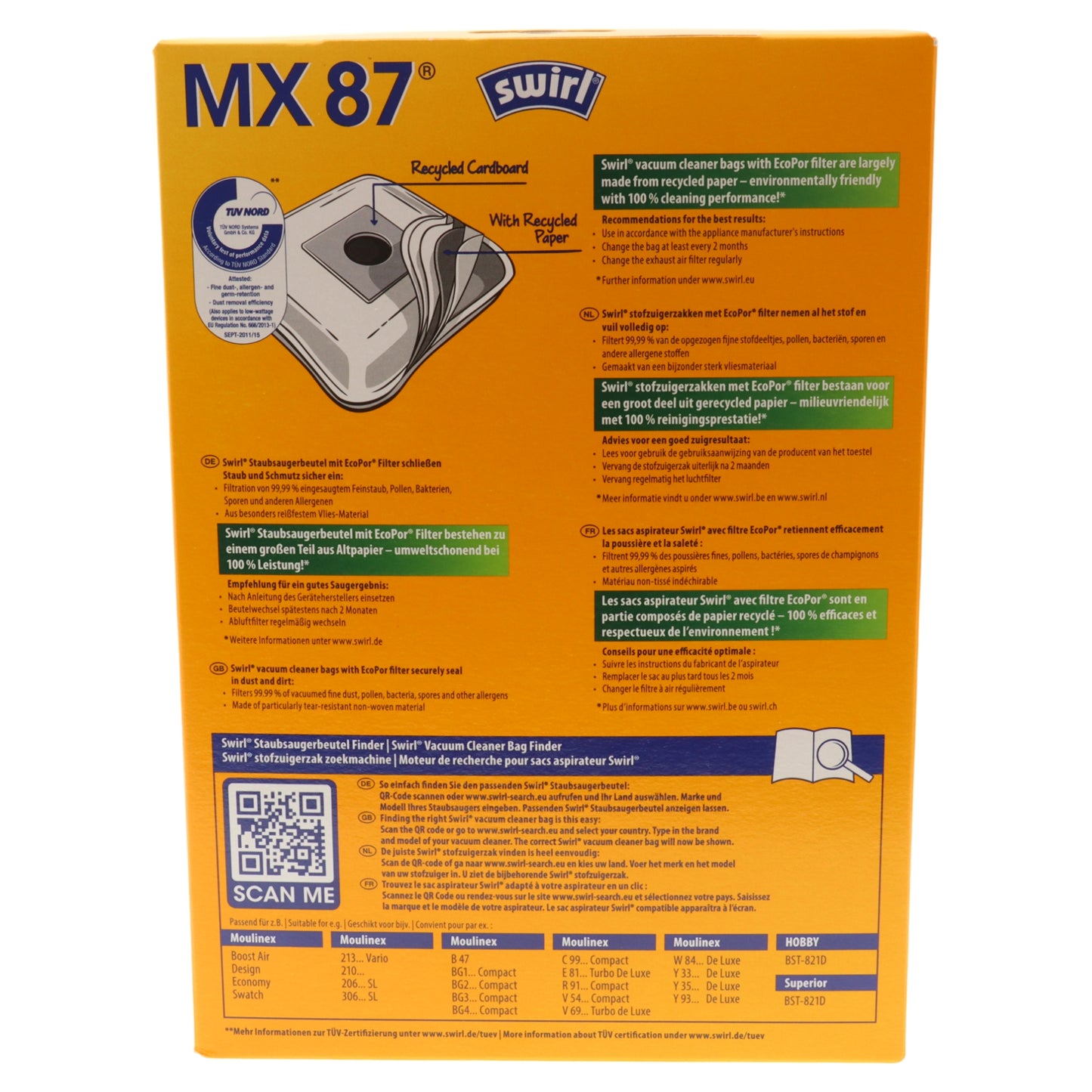 Swirl MX87 5x sacchi microfibra polvere per aspirapolvere Moulinex Boost Economy Compact Turbo