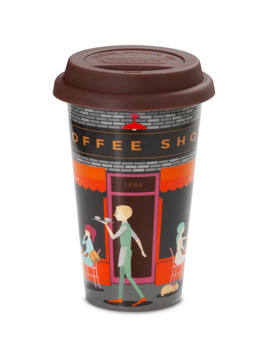 Delonghi tazza CoffeShop ceramica termica doppia parete 300ml coperchio silicon