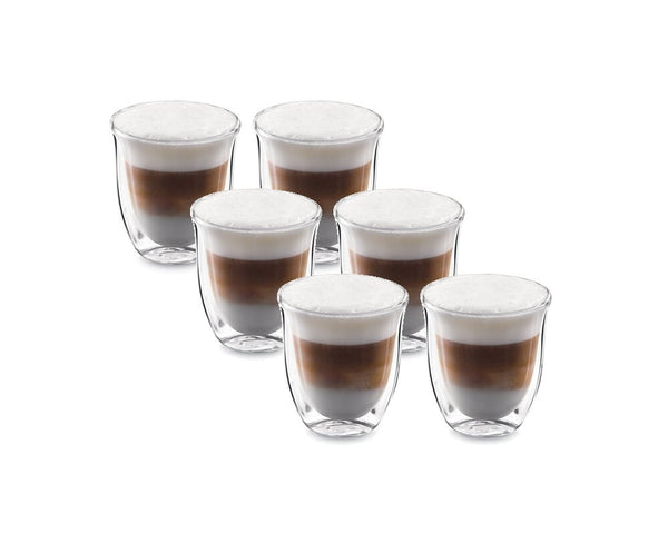 Delonghi Creamy set 6x tazze cappuccino caffè 270ml vetro termiche doppia paret