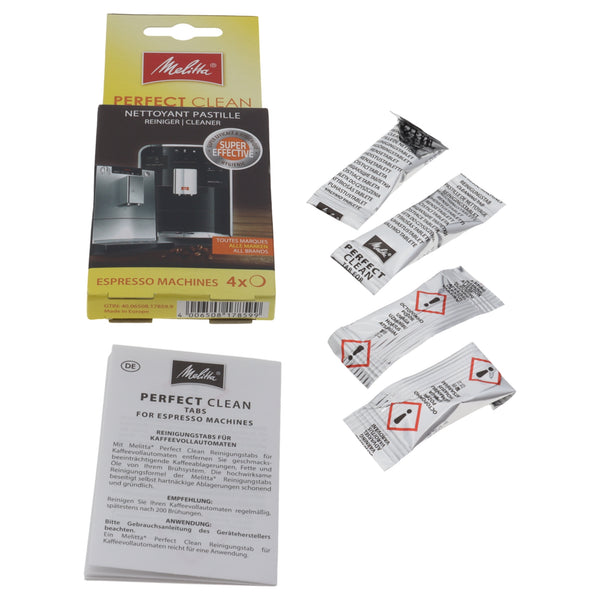 Kit 4 pastiglie sgrassanti pulizia Melitta universali per macchine da caffè