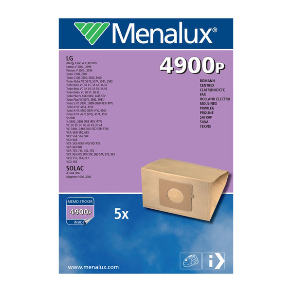 Menalux 5x sacchi aspirapolvere per LG Solac Moulinex Satrap Turbo VCP Clatroni