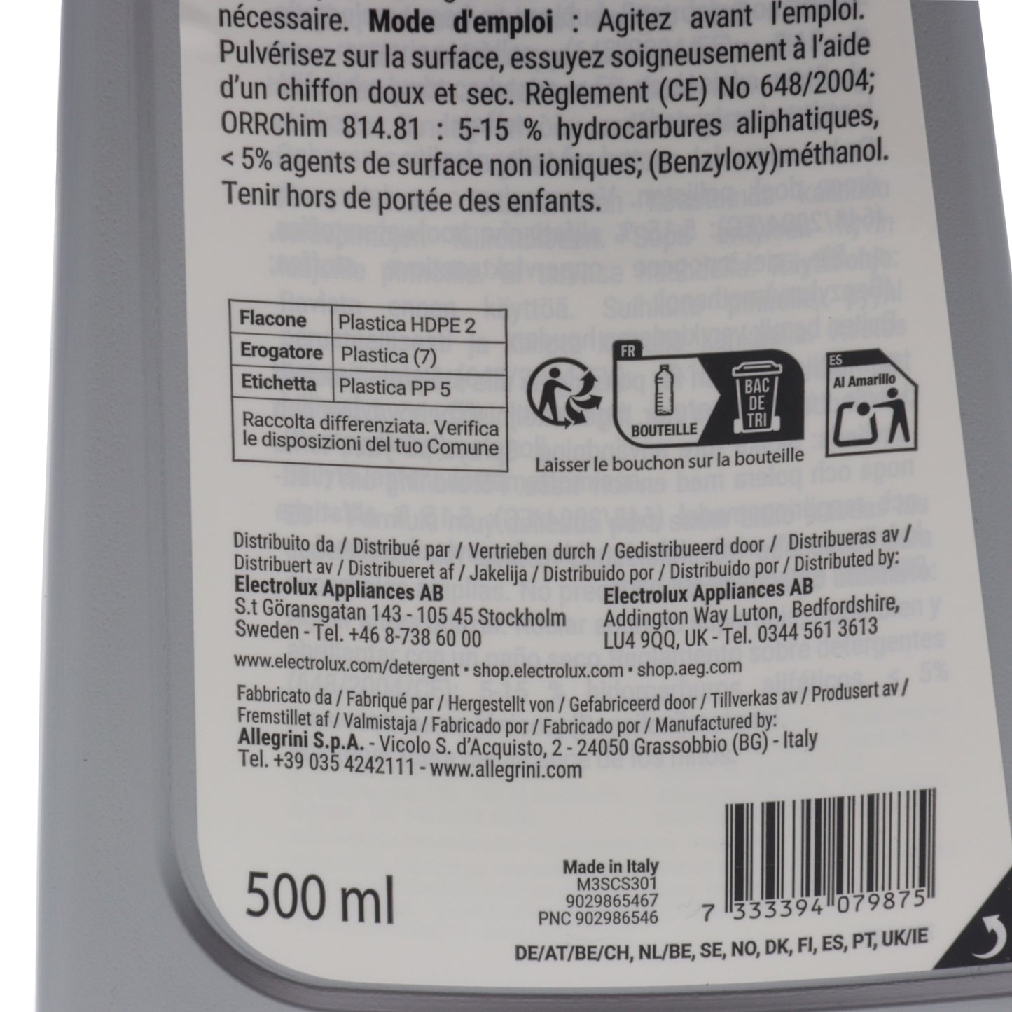 Electrolux Steel Care spray detergente acciaio inox 500ml extra delicato lucida